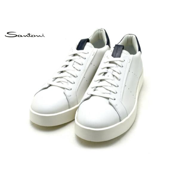 【新品未使用】「Santoni」高級 ホワイト レザースニーカー Santoni（サントーニ）の「サントーニ レディース/ストレッチ