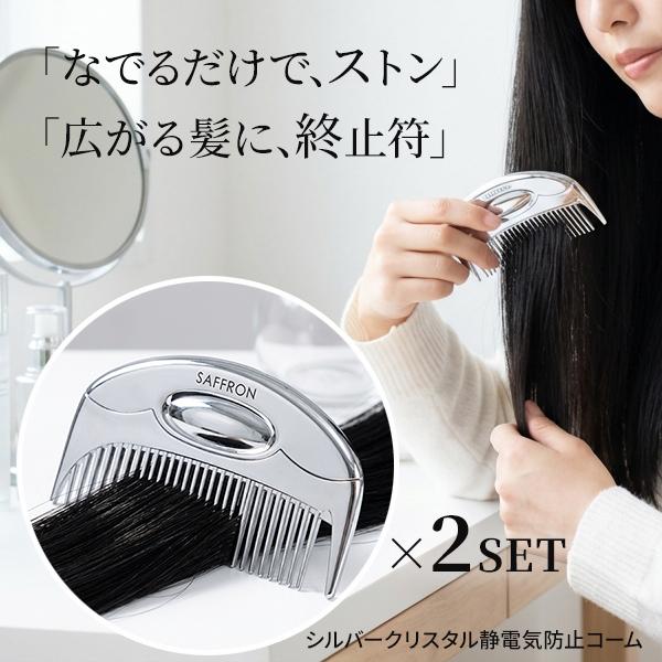 静電気防止 コーム 携帯用 2個SET コンパクト 持ち運び 収納袋付き 軽量17g 取り分け櫛歯付き ヘアコーム 樹脂製 HRS-4776