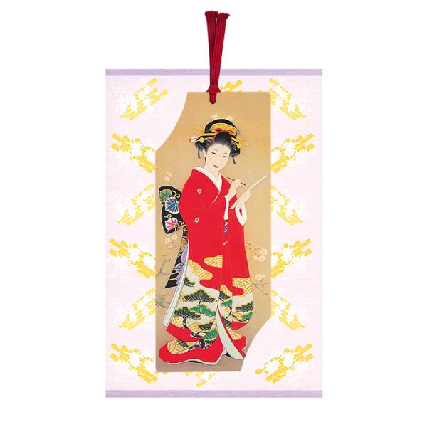 クリスマスカード 和風 【F28-01】しおり 日本美人画 桜  グリーティングカード 多目的 メッセージカード 和紙 冬 福井朝日堂 京都