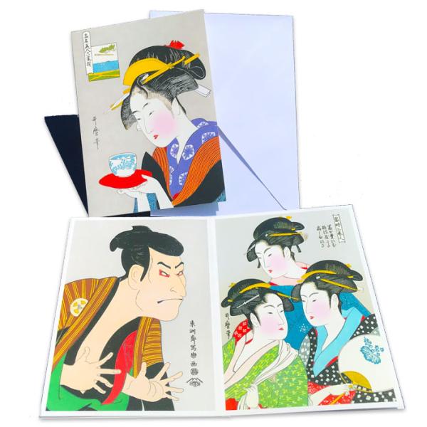 送料無料 グリーティングカード ポストカード 絵葉書 和風 歌麿 写楽 浮世絵 メッセージカード【グリーティングポストFPG-04】美人 封筒 福井朝日堂 京都