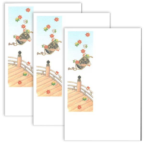 はがき 秋 もみじ 紅葉 印籠 ポストカード 絵葉書【御所解もようはがき ものがたり FPI-619】春 夏 秋 冬 季節 和紙 和風 3枚 年賀 寒中 歳暮 中元 お礼 挨拶状