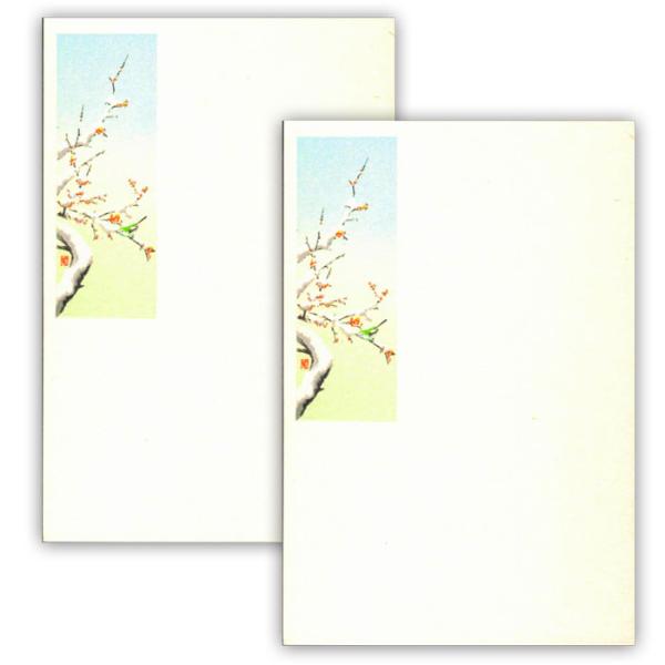 年賀状 寒中見舞い はがき 冬 絵葉書 ポストカード 和風【福寿 506 梅に鶯(うぐいす) 2枚入り】返事 返礼 御礼状 雪 お礼状 挨拶状 ハガキ 和紙 福井朝日堂 京都