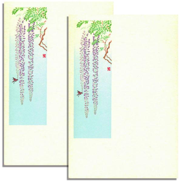 はがき ポストカード 絵葉書 藤 ふじ 春 季節 花 和風 四季 2枚入【福寿 521 藤花図 2枚入り】イラスト 和風 イラスト 挨拶状 御礼状 福井朝日堂 京都