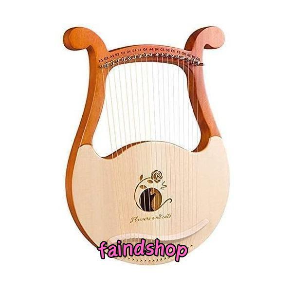 【上品な素材】ハープはマホガニーとスプルースのベニヤで作られています、密度と硬さに優れているので、安定した音を奏でます。温かく柔らかい音色が特徴です、奏でる甘い且つ美しい音が心を癒すことができます。【19本の鋼弦】耐久性のある弦が部屋中を美...