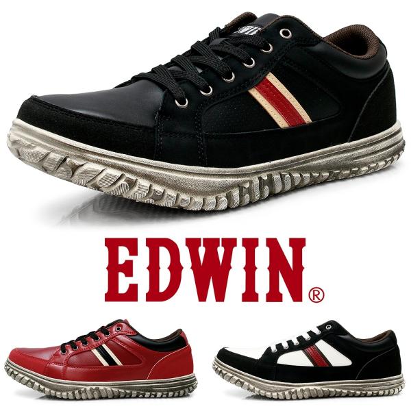 EDWIN スニーカー メンズ カジュアル ウォーキング 軽量 幅広 4E 防水 ラインニーカー 紐靴 おしゃれ 紳士靴 エドウィン edm644｜正規販売店