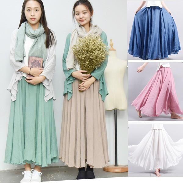 綿麻ロング丈 ロング マキシ丈スカート リネン ロングスカート フレア