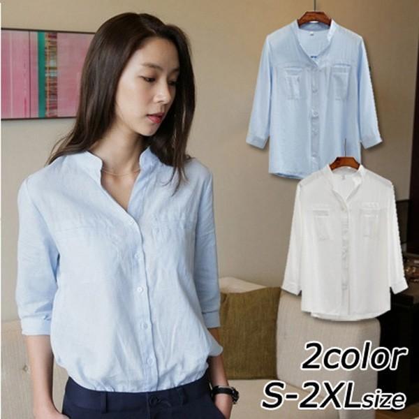 ブラウス レディース オシャレ オフィス ブラウス シャツ 春夏 五分袖 Vネック トップス フォーマル 韓国風 着痩せ 通勤 通学 新作 ホワイト ブルー 2色 Y Fairyhouse 通販 Yahoo ショッピング