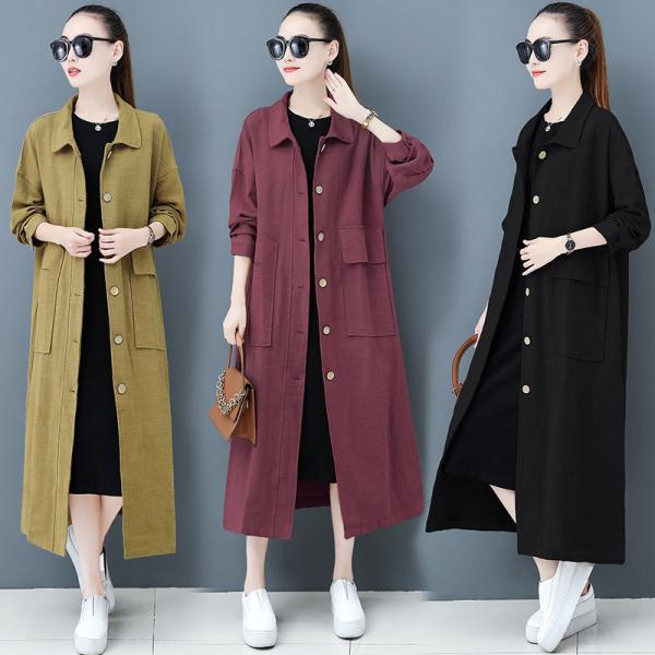 トレンチコート レディース 40代 ロング丈 スプリングコート 春コート リネン ライトアウター 秋服 韓国風 オーバー 30代 50代 大きいサイズ カジュアル Y2423 Fairyhouse 通販 Yahoo ショッピング