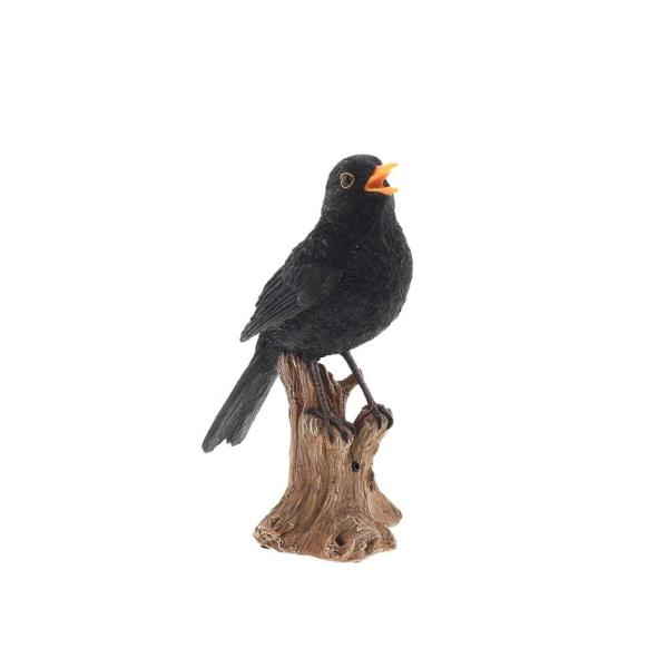 鳥 置物 ブラックバード 　サウンド（光センサー）付き