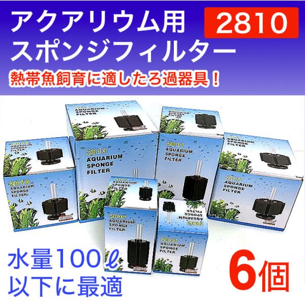 送料無料　6個セット スポンジフィルター 2810 適応100Ｌ以下  フィルター シュリンプ エビ 小型 大型 熱帯魚 アクアリウム ろ過 XY-2810 同等品