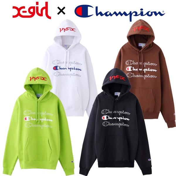 エックスガール X-GIRL CHAMPION SWEAT HOODIE チャンピオン コラボ スウェット フーディー パーカー ビックシルエット  ブランド レディース