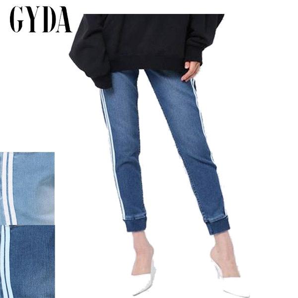 ジェイダ Gyda 2ライン カットデニムパンツ パンツ ラインテープ スウェットパンツ風 ストレッチ ヒップアップ レディース ブランド Faithstore 通販 Yahoo ショッピング