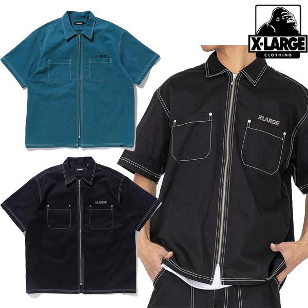 エクストララージ XLARGE STITCHED ZIP UP S/S WORK SHIRT ステッチ