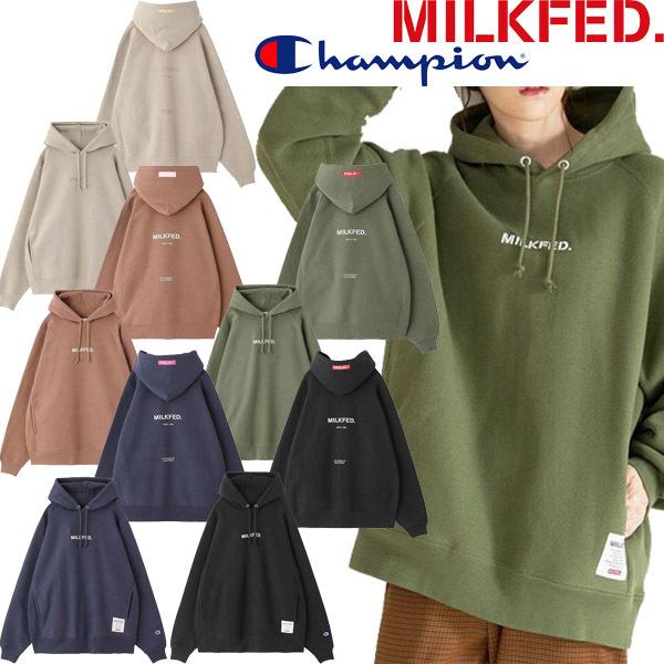 ミルクフェド MILKFED. x CHAMPION RAGLAN SWEAT HOODIE チャンピオン ラグラン スウェット フーディー パーカー  レディース ブランド