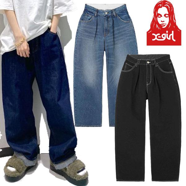 エックスガール X-GIRL WIDE TAPERED PANTS ワイド テーパード ウォッシュ デニム パンツ パンツ 人気 メンズライク  ブランド レディース