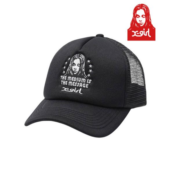 x-girl フリース付きブラックキャップ新品未使用 X-girl エックスガール X-GIRL STAR AND FACE TRUCKER CAP