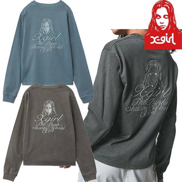 X-girl CURSIVE LOGO  FACE TEE  エックスガール 新品 エックスガール X-girl CURSIVE LOGO AND FACE FADED L/S TEE