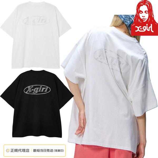 X-girl（エックスガール） レディース RHINESTONE OVAL LOGO S/S BIG 