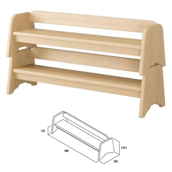 保育室やトイレ前などで、便利に使用できる小型ベンチです。積み重ねて片付けられますので、収納に便利です。材質 プリント合板、ラワン合板　サイズW900×D290×H295.5mm重量　6.5kg