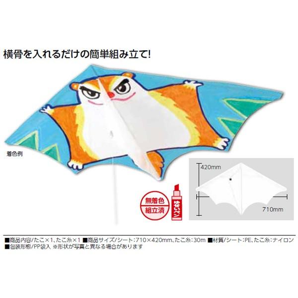 横棒を入れるだけの簡単組み立て！※無着色・未組立て(半完成品)セット内容：たこ×1、たこ糸×1サイズ：シート/710×420mm、たこ糸/30ｍ材質：　シート/PE、たこ糸/ナイロン