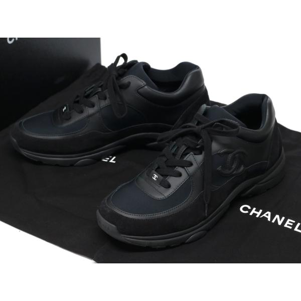 超美品【CHANEL シャネル】 ココマーク トレーナーズスニーカー シューズ レザー×スエード他 ブラック 43 G33746 メンズ 靴