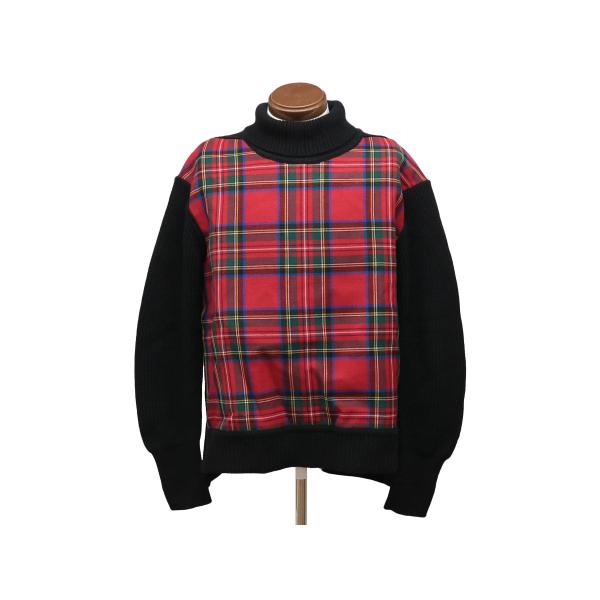 美品【BURBERRY バーバリー】 メンズ チェック柄切替 タートルネック 美品【BURBERRY バーバリー】 メンズ チェック柄切替 タートルネック