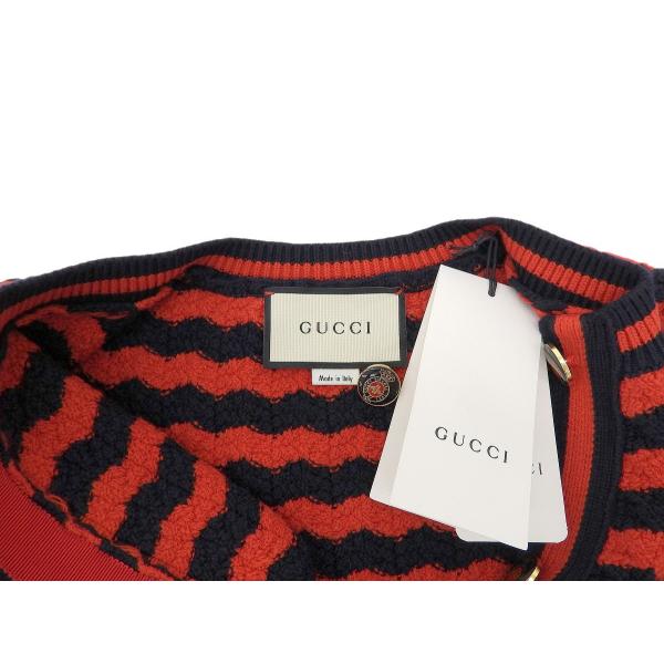 超美品 Gucci グッチ ロングニットカーディガン ワンピース ウール コットン レッド ネイビー 赤 紺 Xs 0417 Ypt Or Id
