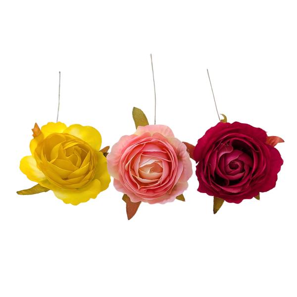 卒業のコサージュや髪飾りに♪直径約5ｃｍ　厚さ約3ｃｍ　ワイヤーの長さ約7ｃｍ材質：ポリエステル　紙巻針金　・ロットによって色の濃淡が若干異なる場合があります。・裏のガク部分に若干のボンドのはみ出しがある場合があります。・ワイヤーの色が変わ...