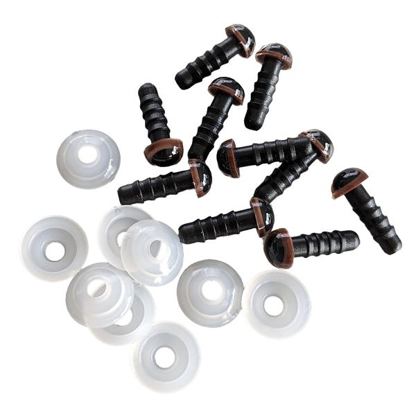 絶対取れない、ストッパー10個セット♪目玉：直径６ｍｍ　厚さ３ｍｍ　ねじ部分長さ11ｍｍ　ねじ部分直径約3ｍｍ　全長１4ｍｍ白ストッパー：直径9.5ｍｍ　穴の大きさ約3ｍｍ材質：スチロール　プラスチック・品質の良い国産です。・誤って飲み込ま...