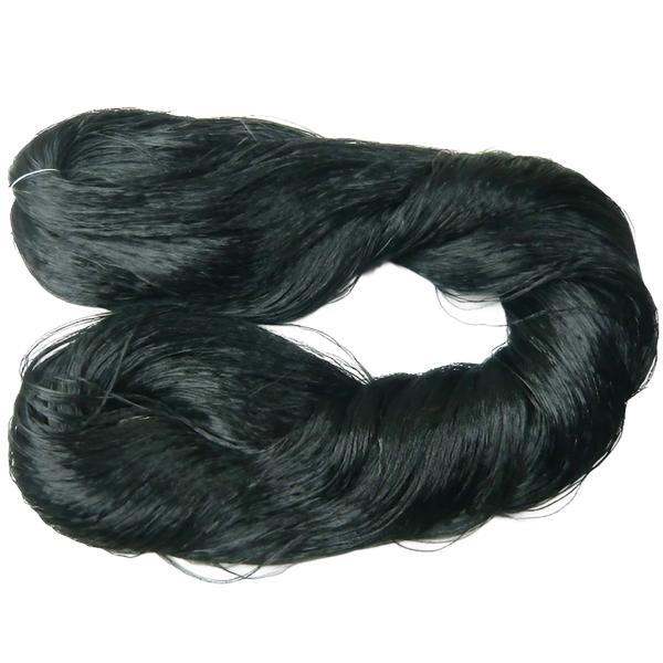 日本人形の髪の毛用！真っ黒な細い糸♪材質：レーヨン１００％　約100ｇのかせ　1周約100ｃｍ※細い糸がかせになっています。取り扱いにご注意ください。※かせの２ヶ所を縛り、その間を切断し、その後お好みの長さにカットしてお使いください。※切断...