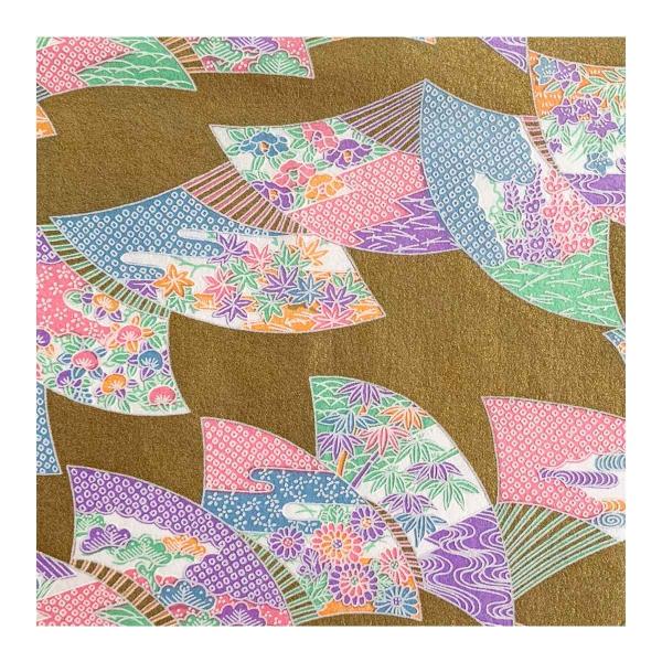 和紙 金地に扇の文様 ラッピングや和紙工芸 和紙人形 和紙の花やちぎり