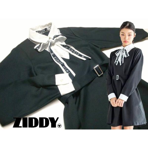 ZIDDY「リボンタイ＆ベルト付きワンピース」 (150-160cm)