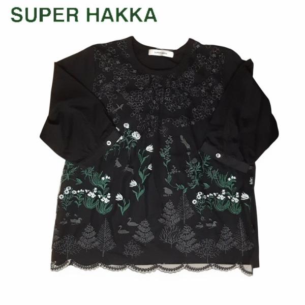 SUPER HAKKA「花舞う森辺刺繍チュールレース×天竺×コットンタイプライターブラウス」 F