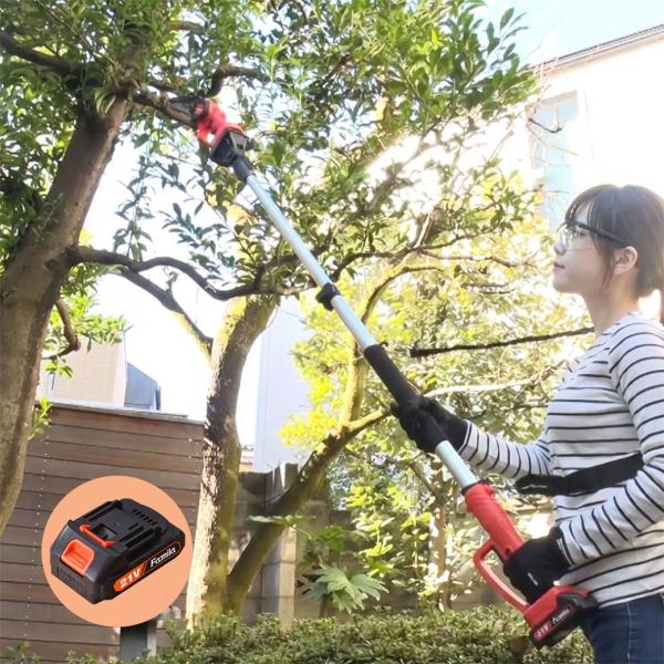 ファミラ 高枝チェーンソー 充電式 コードレス 2WAY 延長ポール 軽量 剪定 枝切り 庭 手入れ 電動ノコギリ 予備バッテリー テレビ放送 ハンディ 伐採