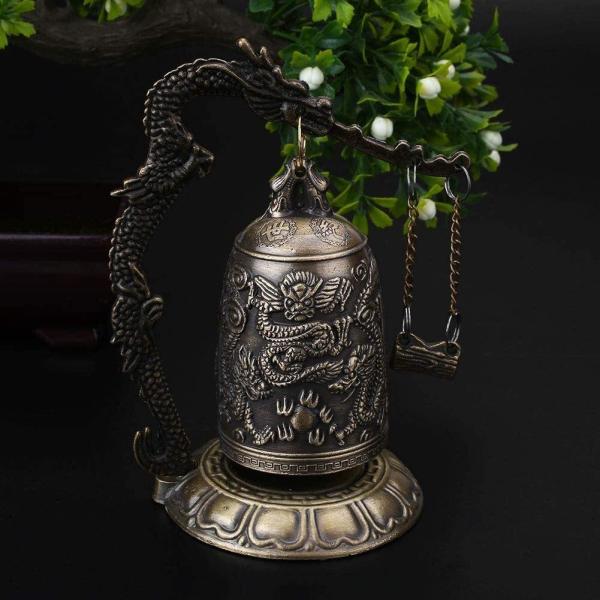 YXYOL ドラゴン時計の装飾品、ラッキー中国仏教彫刻像蓮の寺院ローン真鍮銅仏鐘合金中国ベル装飾銅の龍