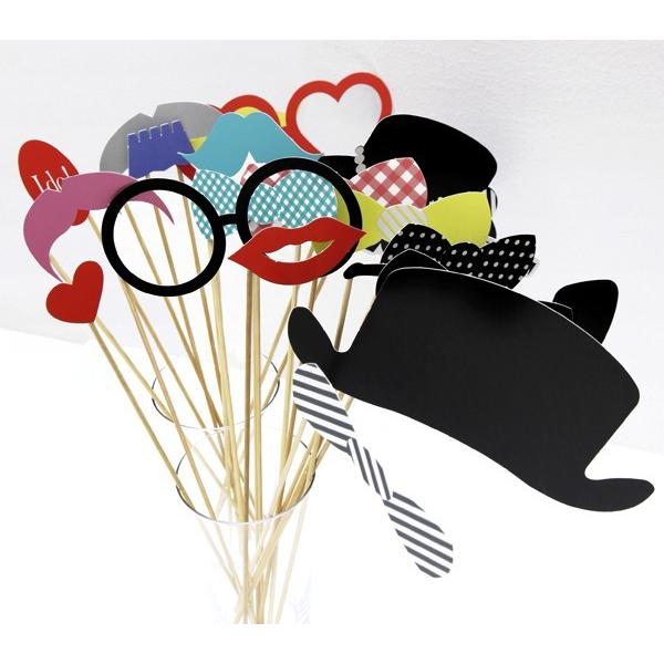 Mr S フォトプロップス 6本セット 演出アイテム 結婚式 披露宴 ひげ 帽子 小道具 メガネ L 各卓スナップ 新発売 記念撮影 おもしろい 蝶ネクタイ