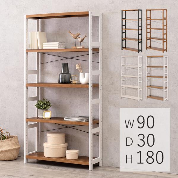 5段オープンシェルフ 木製ライトウッド ウッドラック 5段 幅 90cm 高さ 180cm 木製 白 棚 オープン シェルフ
