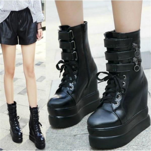 厚底ブーツ レディース レースアップショートブーツ 秋冬 インヒール レースアップショート厚底ブーツ 編み上げブーツ ブラック Buyee Buyee Japanese Proxy Service Buy From Japan Bot Online