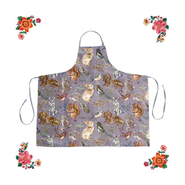 【クリックポスト発送可】<ご注文点数が多い場合は宅配便に変更となります>ナタリー・レテの描くポップ&amp;アーティスティックな世界が絢爛豪華なゴブラン・エプロンになりました！こちらは、虚空を見つめる野うさぎ、上目づかいなダック...