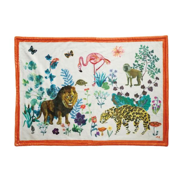 ナタリー・レテの描くキッチュ&amp;ネイチャーな世界が絢爛豪華な毛布になりました！こちらはナタリーのリリカルなオーセンティック・アートをぞんぶんに堪能できるアニマル・モチーフの美麗なる一品。雄々しくも荘厳な威光を放つライオンやレオパルドの...