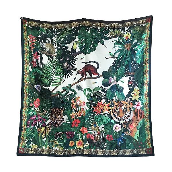 ナタリー・レテ ラージ・シルクスカーフ ジャングル ホワイト 98cm