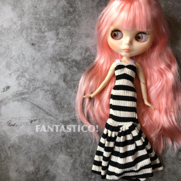 バービー人形用ドール用アウトフィット♪ボーダーロングドレス