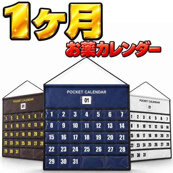 お薬カレンダー 1ヶ月 壁掛け 31日 33ポケット 薬カレンダー 服薬管理 ウォールポケット 透明ポケット 月カード付き 裏面収納 おくすりカレンダー 飲み忘れ対策