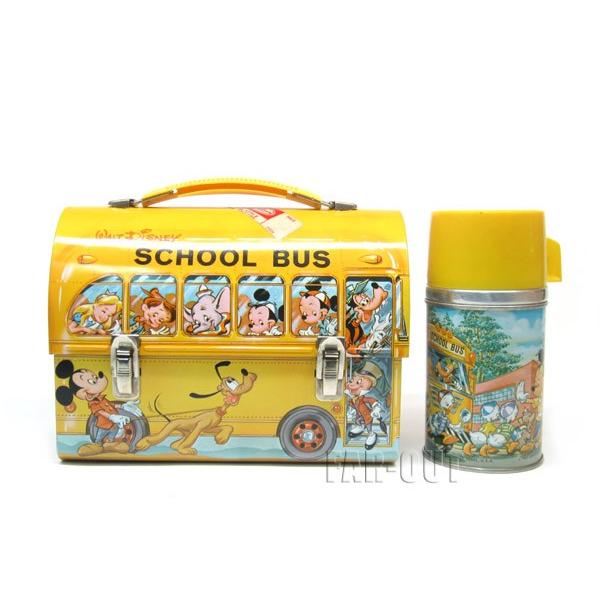 ディズニー スクールバス ブリキ TIN缶 ランチボックス 水筒付き ディズニー スクールバス ブリキ TIN缶 ランチボックス 水筒付き