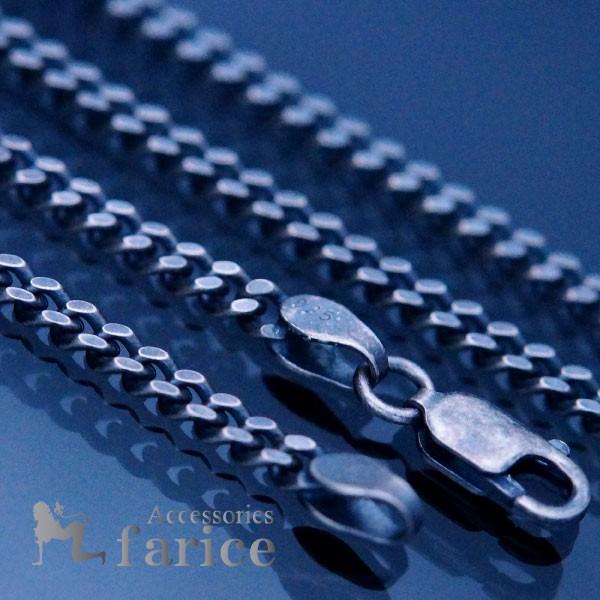 シルバー925 喜平2面カットネックレスチェーン ブラックグレー燻し