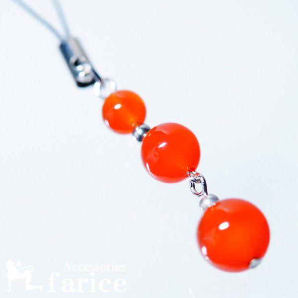 カーネリアン 紅玉髄 赤 イタリアンレッド 3連 3粒 ストラップ