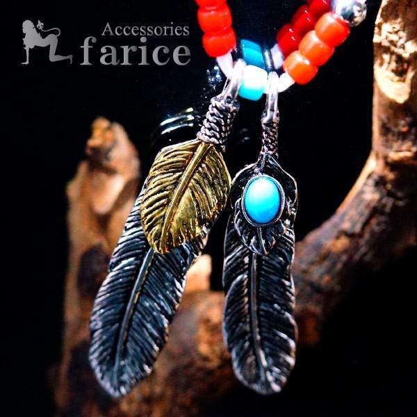 Indian Jewelry フェザー(羽)ダブルヘッドデザイン ターコイズビーズ 