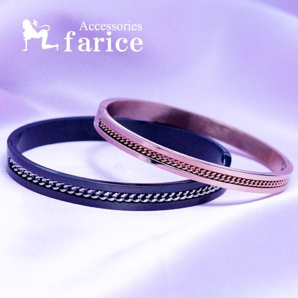 喜平チェーン・埋め込み型ハーフデザイン ステンレス ペアバングル