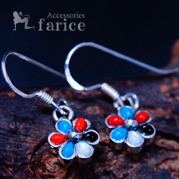 インディアンジュエリー シェル フラワー ピアス ズニ族 ターコイズ