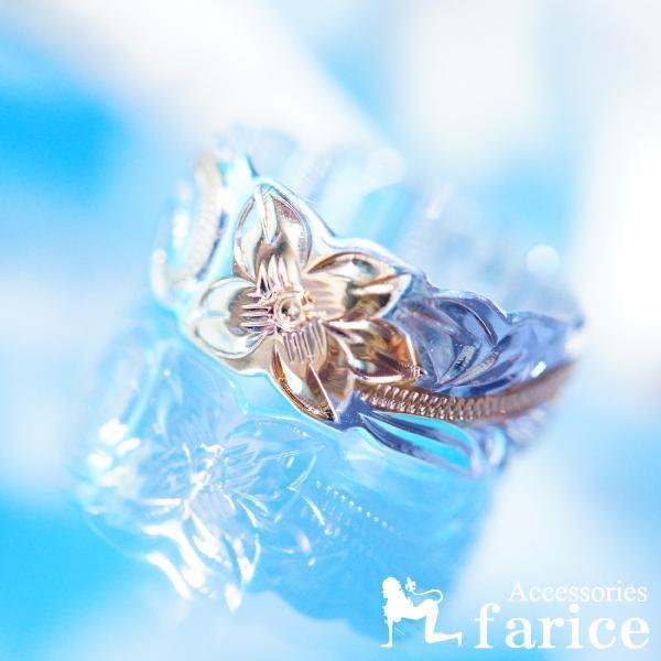 ハワイアンジュエリー プルメリア(花)&スクロール(波)彫り模様の